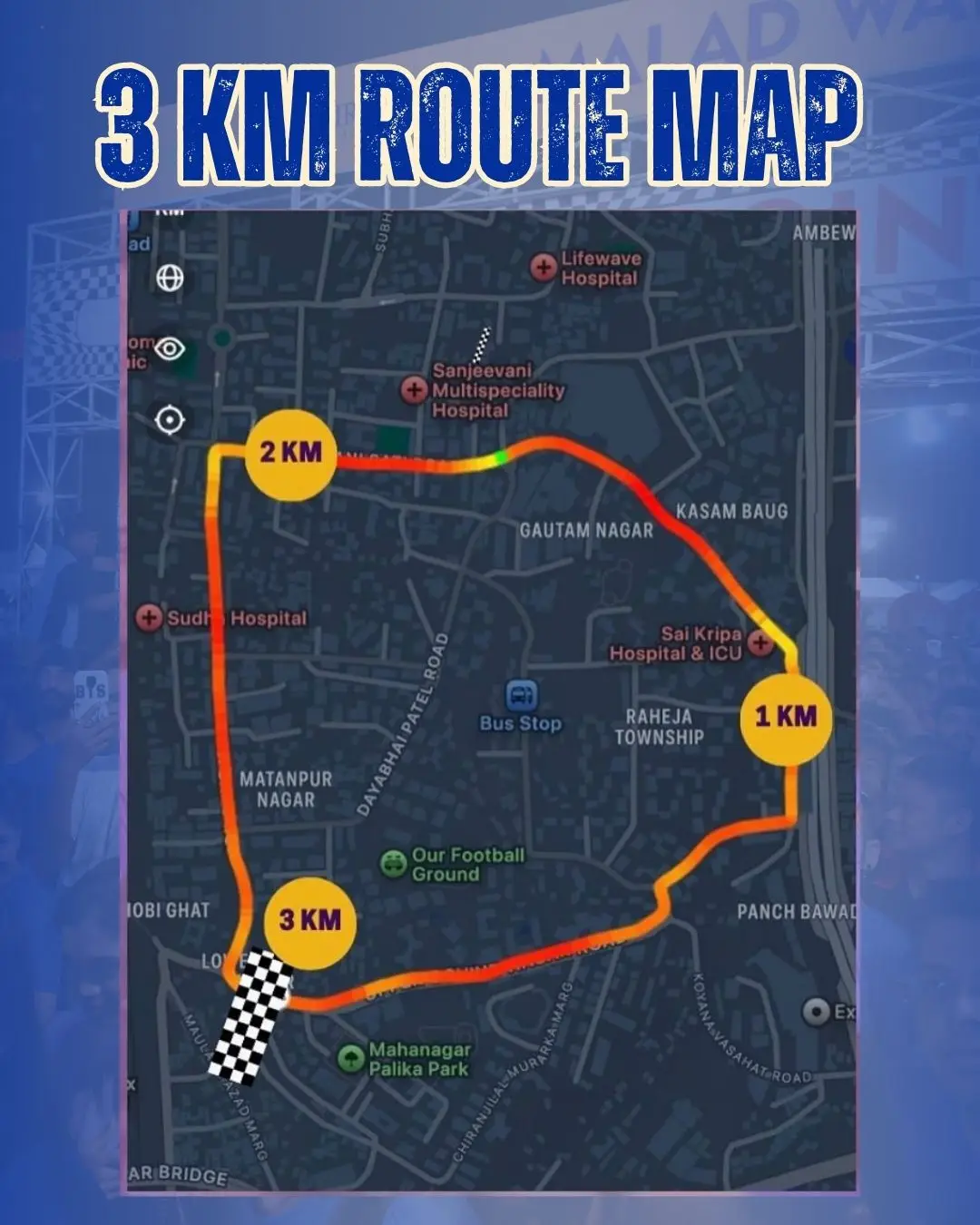 3 km route map for Malad Walkathon
